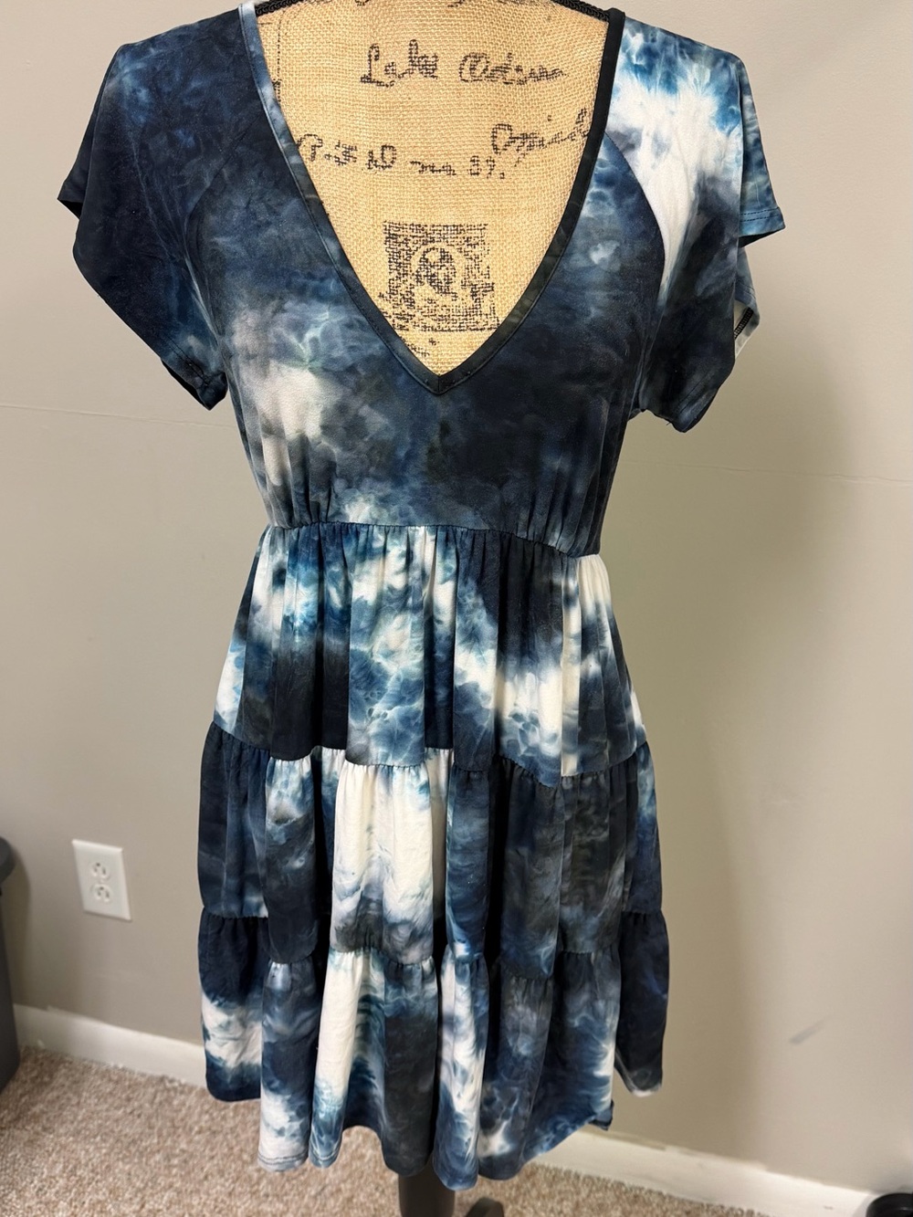 Urban Outfitters Navy and White Tie-Dye Mini Dress